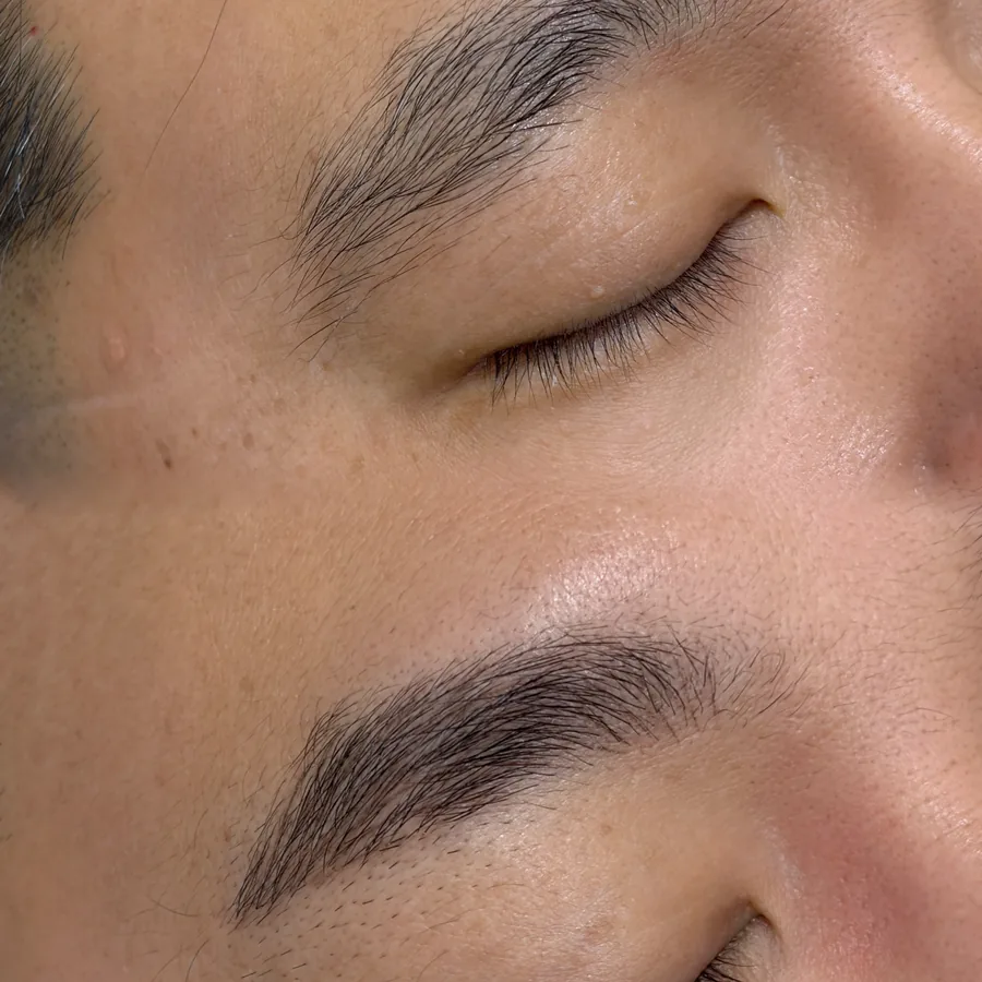 Men's hairstroke brows · before and after: real case, before, after and detail