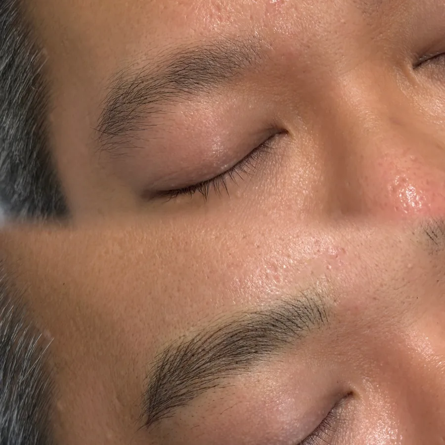 Men's hairstroke brows · before and after: real case, before, after and detail