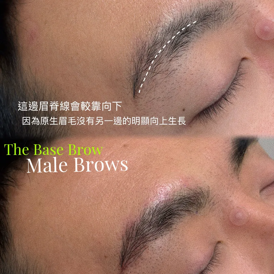Men's hairstroke brows · designed to the hair flow: real case, before, after and detail