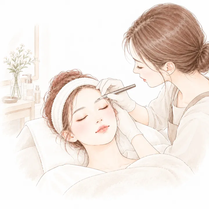 插畫:技師為客人淡化舊紋眉的顏色
